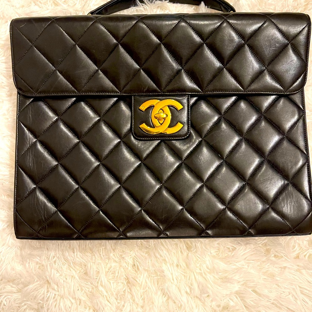 Authentic Chanel Lambskin Leather Briefcase